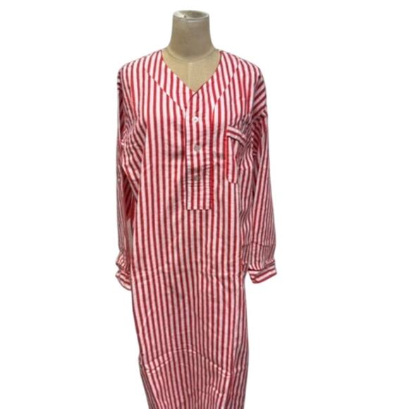 "Botany 500" Red & White Striped Flannel Christmas Night Shirt VTG SZ S/M Unisex - Picture 3 of 11